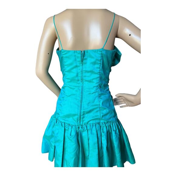 1980s Darcy Teal Iridescent Ruffled Prom Dress – Gold Accents, ILGWU small - Picture 12 of 14